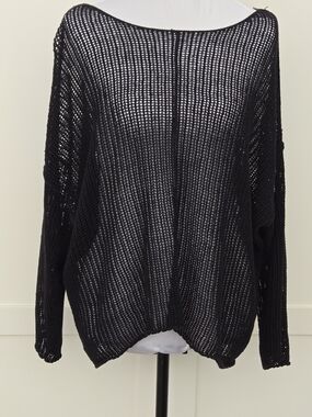 Eileen Fisher Womens Black Open-Knit Scoop Neck Lightweight Layering Pullover XL